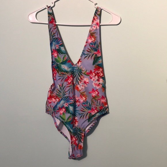 NWT Missguided Tropical Print Plunge Swimsuit-Blue - Picture 3 of 6